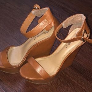 Brown Platform Open Toe Wedges Sandals,size 8 1/2
